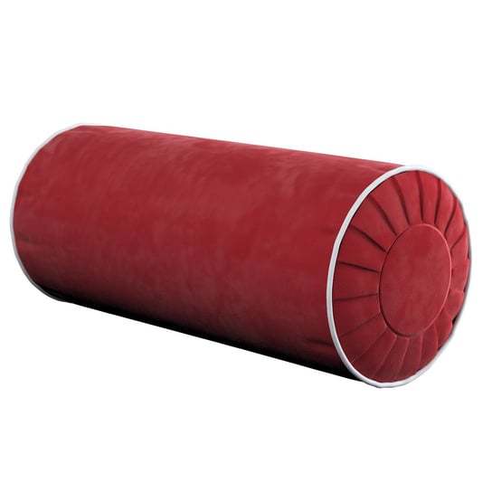 Poduszka wałek z zakładkami z lamówką, intensywna czerwień, Ø20x50 cm, Velvet Dekoria
