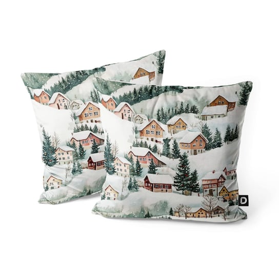 Poduszka WINTER wzór BN78 | Zimowe domki poduszka 50 x 50 cm (z wypełnieniem) Decordruk