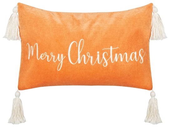 Poduszka z frędzlami motyw świąteczny welurowa 30 x 50 cm pomarańczowa LITHOPS Beliani