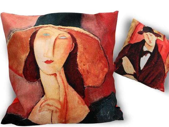 Poduszka z wypełnieniem/suwak - A. Modigliani, Kobieta w kapeluszu i Mario Varvogli (CARMANI) Carmani