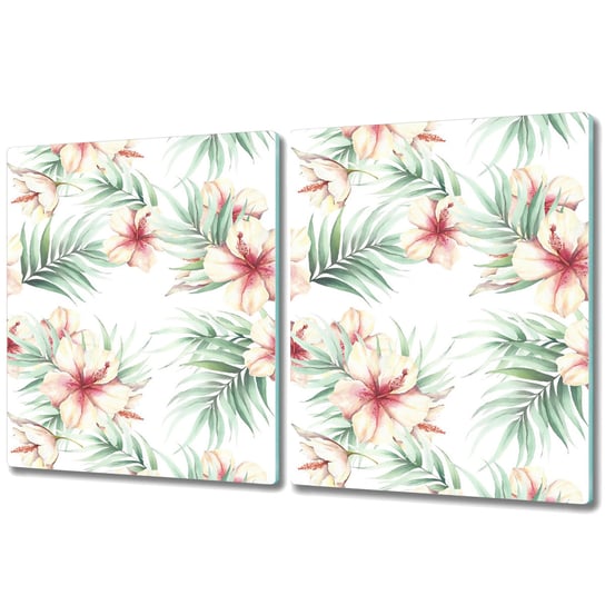 Podwójna Deska Do Krojenia ze Szkła - 2x 40x52 cm - Hawajskie kwiaty Coloray