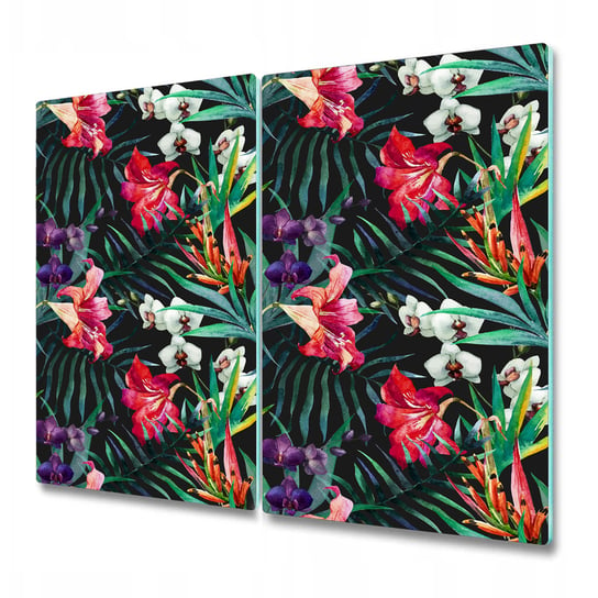 Podwójna Deska Do Krojenia ze Szkła - Amazonka dżungla liście i kwiaty - 2 sztuki 30x52 cm Coloray