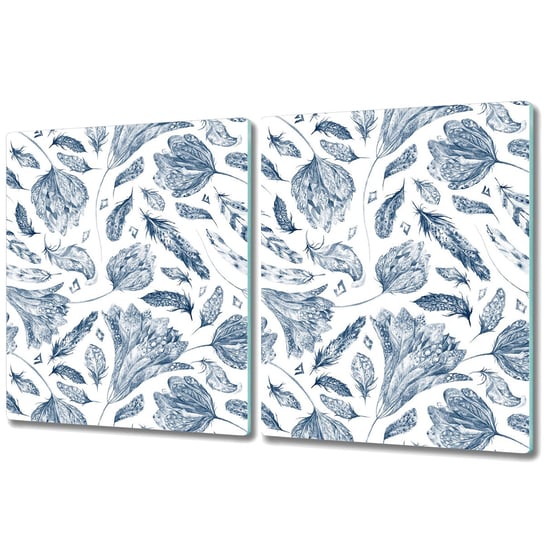 Podwójna Deska Do Krojenia ze Szkła Hartowanego - 2x 40x52 cm - Boho niebieskie liście Coloray