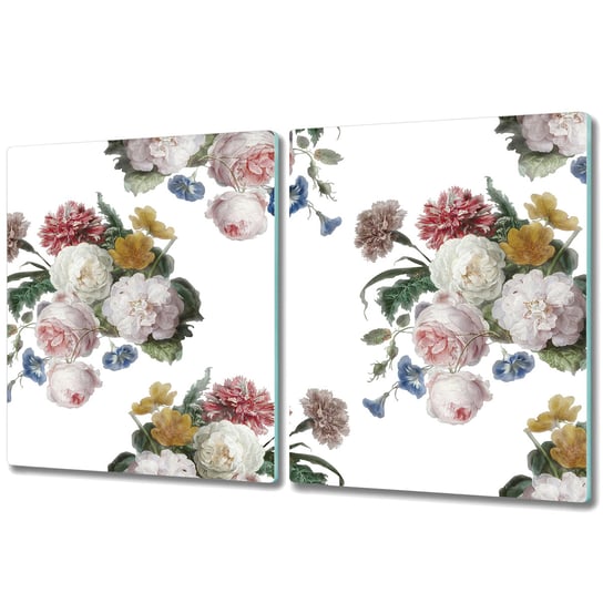Podwójna Deska Do Krojenia ze Szkła Hartowanego - 2x 40x52 cm - Malowane kwiaty styl retro Coloray