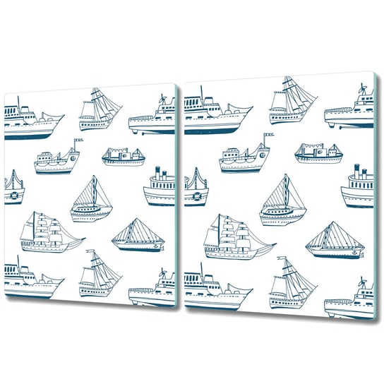 Podwójna Deska Do Krojenia ze Szkła Hartowanego - 2x 40x52 cm - Niebieskie statki Coloray
