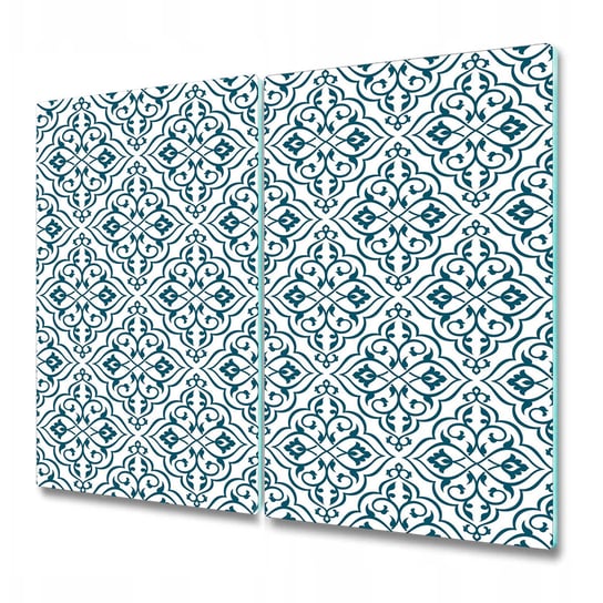 Podwójna Deska Do Krojenia ze Szkła - Niebiesko-biały ornament - 2x30x52 cm Coloray