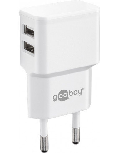 Podwójna ładowarka USB (12W) biała Goobay