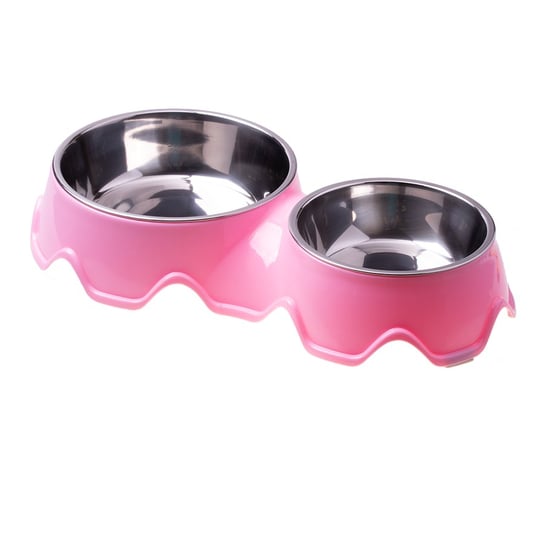 Podwójna miska ze stali nierdzewnej dla psa / kota - różowa Hedo