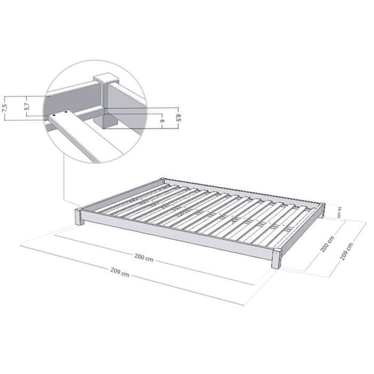 Podwójne łóżko TATAMI - lite drewno - szary - 200 x 200 cm Inna marka