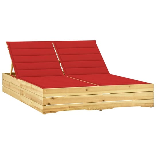 Podwójny leżak z czerwonymi poduszkami, impregnowana sosna vidaXL