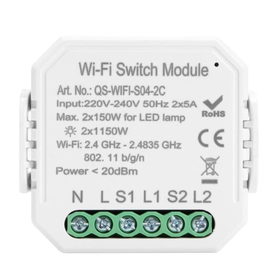 Podwójny Przełącznik Dopuszkowy Qs-Wifi-S04-2C Z Wifi Sonoff