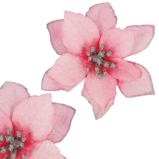 Poinsecja sztuczny kwiat na klipsie gwiazda betlejemska różowa srebrny brokat Springos