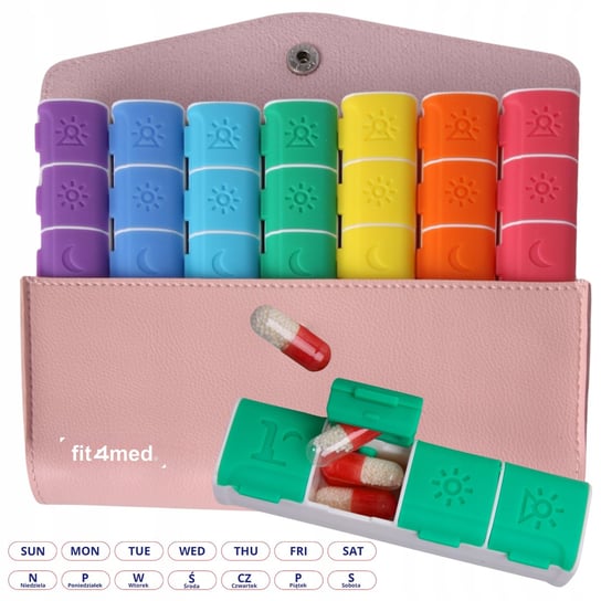 Pojemnik kasetka pudełko na leki tabletki 7 dnix4 organizer dozownik z etui fit4med