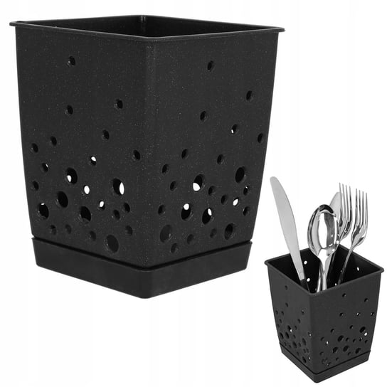 Pojemnik OCIEKACZ koszyk stojak na sztućce przybory kuchenne z tacką czarny Nice Stuff