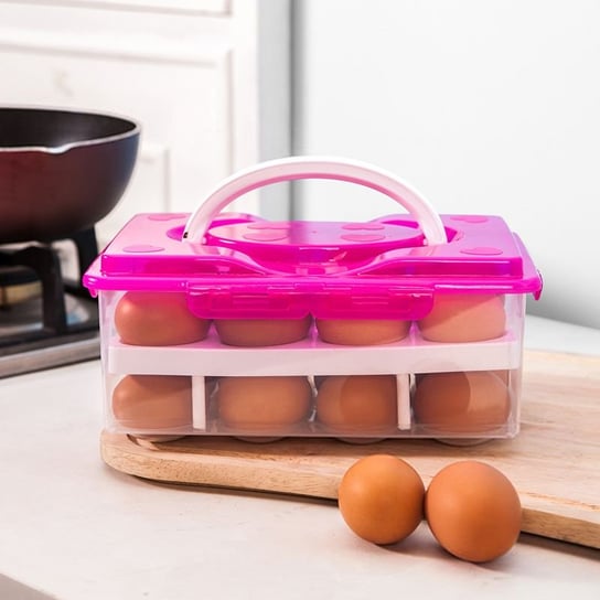 Pojemnik / Pudełko na jajka do lodówki na 24szt - różowe Hedo