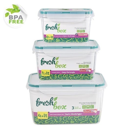 Pojemniki do żywności Fresh Box bez BPA komplet 3 sztuki całkowita pojemność 4,4 l - 4,4l PLASTART