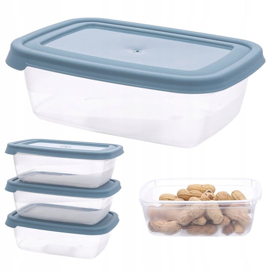 Pojemniki plastikowe na żywność 600ml pokrywka niebieskie lunchbox 3 szt Nice Stuff