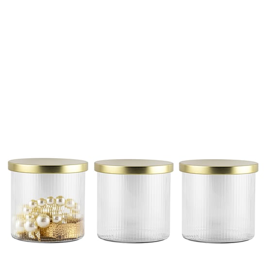 Pojemniki prążkowane ze złotymi deklami Cressida Luminous 3x680 ml Trend For Home