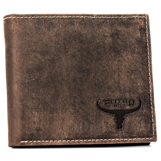 Pojemny portfel męski na prezent ze skóry naturalnej nubukowej portfel na karty z ochroną RFID Bufallo Wild, brązowy BUFFALO WILD