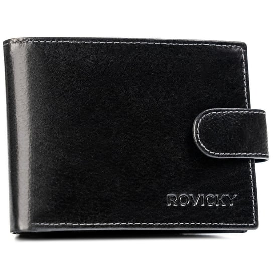 Pojemny portfel męski ze skóry naturalnej na zatrzask z ochroną kart RFID Protect Rovicky, czarny Rovicky