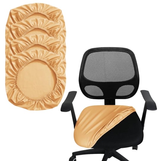 Pokrowce Na Siedzisko Fotel Biurowy Krzesło Taboret Skóra Syntetyczna 4 Sztuki Beżowy Domidekor