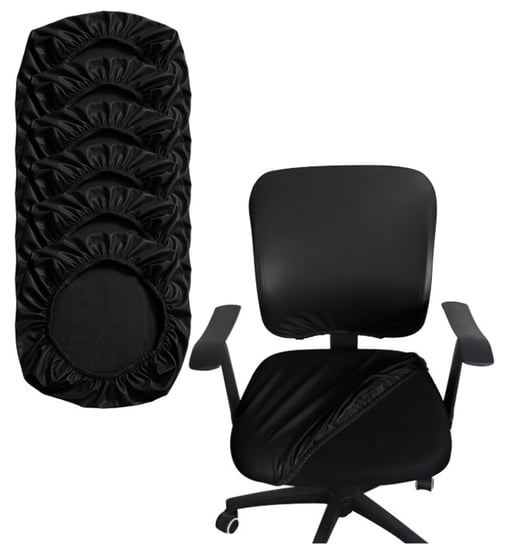 Pokrowce Na Siedzisko Fotel Biurowy Krzesło Taboret Skóra Syntetyczna 6 Sztuk Czarny Domidekor