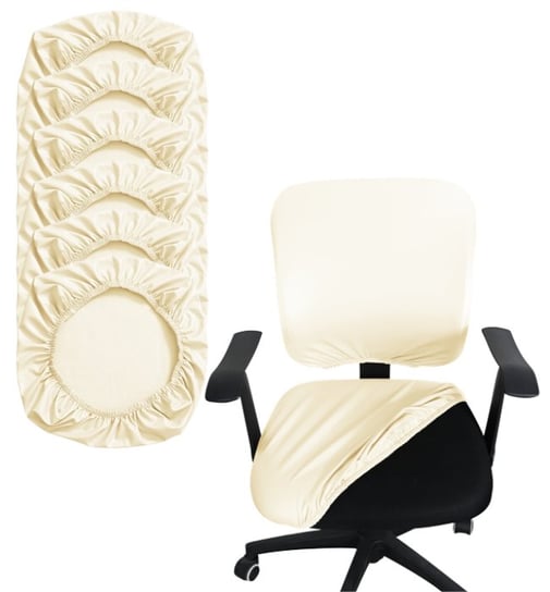 Pokrowce Na Siedzisko Fotel Biurowy Krzesło Taboret Skóra Syntetyczna 6 Sztuk Ecru Domidekor