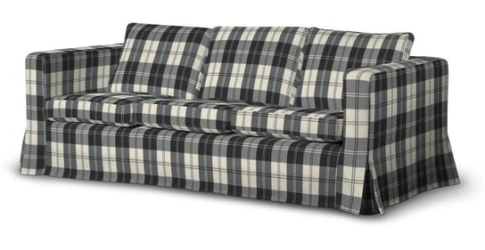 Pokrowiec długi na nierozkładaną sofę 3-osobową, Karlanda, DEKORIA, Edinburgh, krata czarno-biała Dekoria