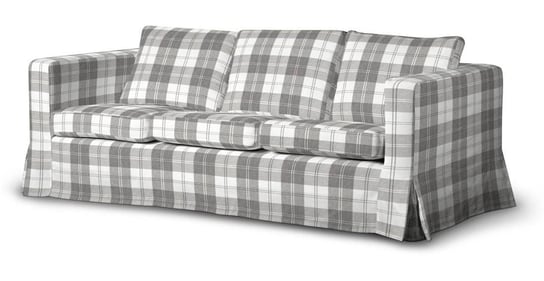 Pokrowiec długi na nierozkładaną sofę 3-osobową, Karlanda, DEKORIA, Edinburgh, krata szaro-biała Dekoria