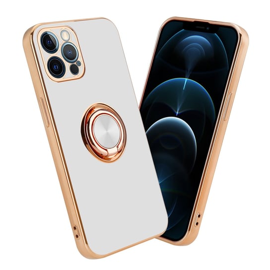 Pokrowiec Do Apple iPhone 12 PRO Etui w Glossy Biały - Złoto magnetycznym Obudowa Case Cover Ochronny Cadorabo Cadorabo