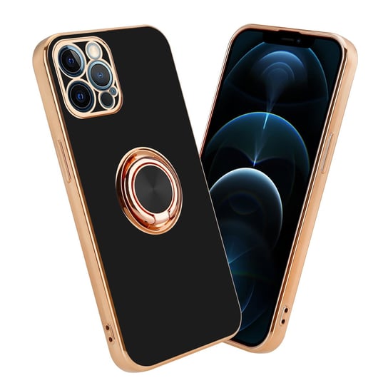 Pokrowiec Do Apple iPhone 12 PRO Etui w Glossy Czarny - Złoto magnetycznym Obudowa Case Cover Ochronny Cadorabo Cadorabo