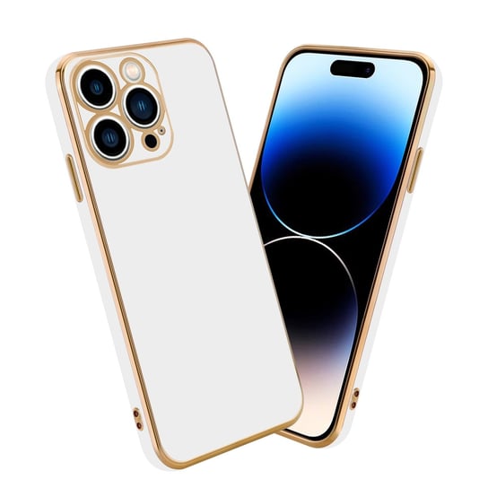 Pokrowiec Do Apple iPhone 14 PRO Etui w Glossy Biały - Złoto TPU Silikonowe Obudowa Case Cover Cadorabo Cadorabo