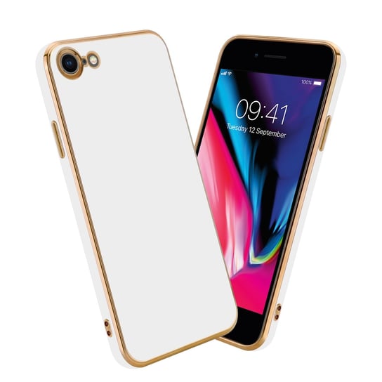 Pokrowiec Do Apple iPhone 7 / 7S / 8 / SE 2020 Etui w Glossy Biały - Złoto TPU Silikonowe Obudowa Case Cover Cadorabo Cadorabo