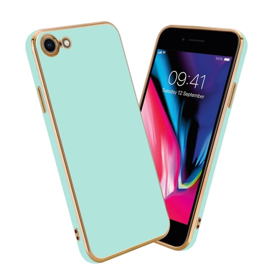 Pokrowiec Do Apple iPhone 7 / 7S / 8 / SE 2020 Etui w Glossy Miętowa Zielona - Złoto TPU Silikonowe Obudowa Case Cover Cadorabo Cadorabo