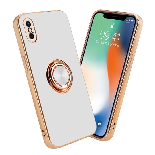 Pokrowiec Do Apple iPhone X / XS Etui w Glossy Biały - Złoto magnetycznym Obudowa Case Cover Ochronny Cadorabo Cadorabo