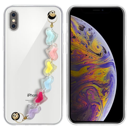 Pokrowiec Do Apple iPhone X / XS Etui w Przezroczyste z kolorowymi serduszkami Obudowa Case Cover TPU Silicone Perły Cadorabo Cadorabo