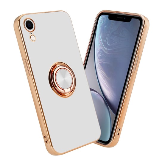 Pokrowiec Do Apple iPhone XR Etui w Glossy Biały - Złoto magnetycznym Obudowa Case Cover Ochronny Cadorabo Cadorabo