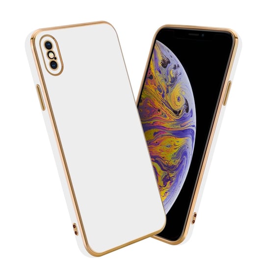 Pokrowiec Do Apple iPhone XS MAX Etui w Glossy Biały - Złoto TPU Silikonowe Obudowa Case Cover Cadorabo Cadorabo
