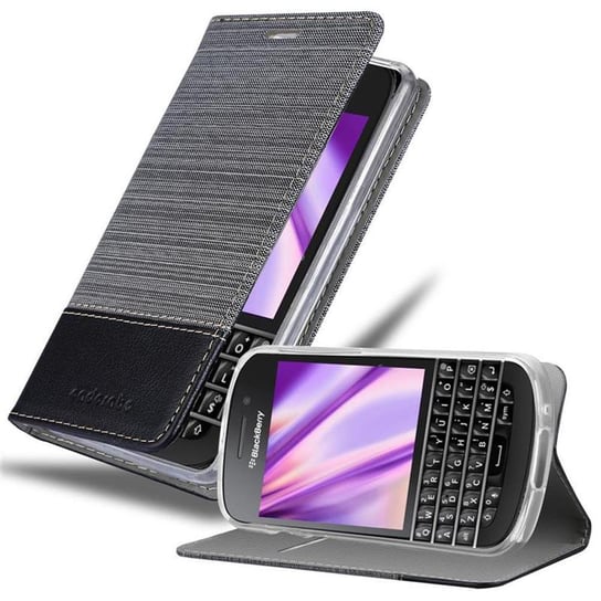 Pokrowiec Do Blackberry Q10 Etui w SZARO CZARNY Portfel Obudowa Case Cover Ochronny Cadorabo Cadorabo