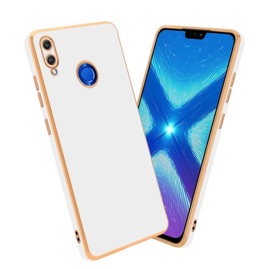 Pokrowiec Do Honor 8X Etui w Glossy Biały - Złoto TPU Silikonowe Obudowa Case Cover Cadorabo Cadorabo