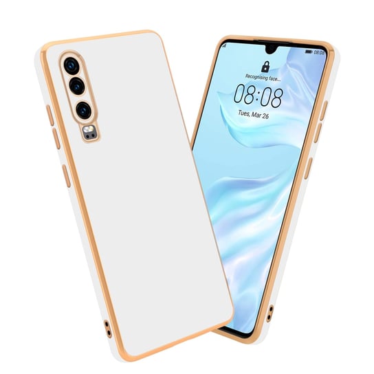 Pokrowiec Do Huawei P30 Etui w Glossy Biały - Złoto TPU Silikonowe Obudowa Case Cover Cadorabo Cadorabo