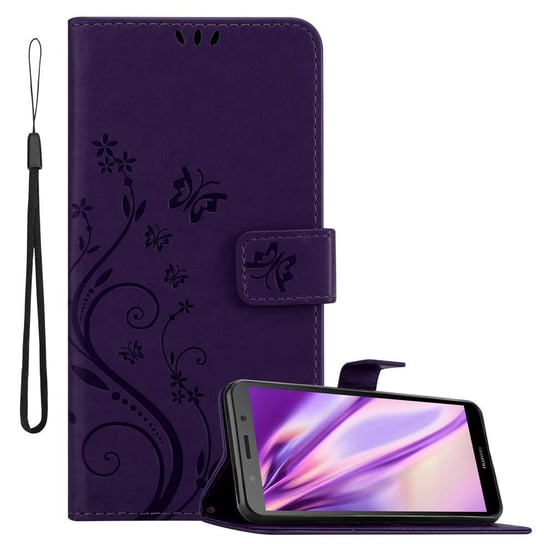 Pokrowiec Do Huawei Y5 PRIME 2018 / Y5 2018 w Etui FIOLET CIEMNY KWIATOWY Kwiaty Portfel Obudowa Case Cover Cadorabo Cadorabo