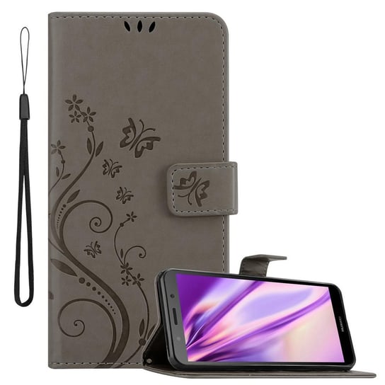 Pokrowiec Do Huawei Y5 PRIME 2018 / Y5 2018 w Etui SZARY KWIATOWY Kwiaty Portfel Obudowa Case Cover Cadorabo Cadorabo