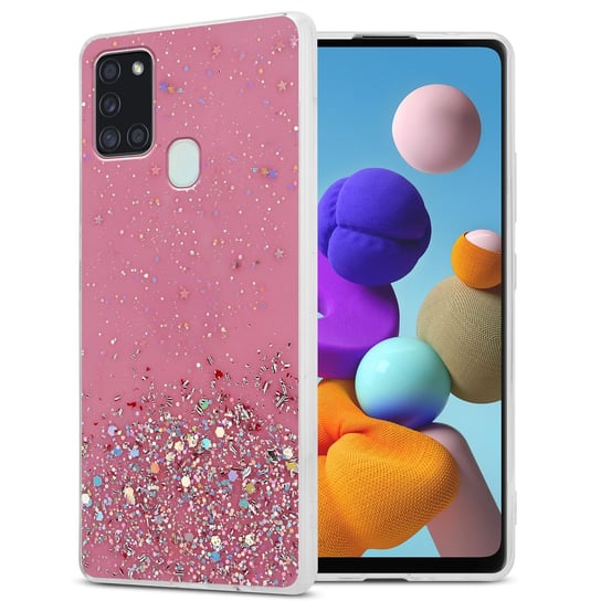 Pokrowiec Do Samsung Galaxy A21s Etui w Różowy z Brokatem Glitter Obudowa Case Cover TPU Cadorabo Cadorabo