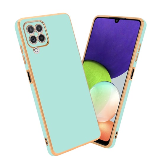 Pokrowiec Do Samsung Galaxy A22 4G Etui w Glossy Miętowa Zielona - Złoto TPU Silikonowe Obudowa Case Cover Cadorabo Cadorabo