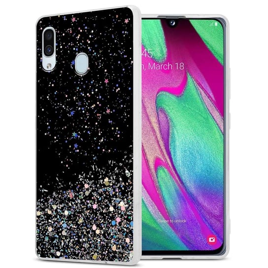 Pokrowiec Do Samsung Galaxy A40 Etui w Czarny z Brokatem Glitter Obudowa Case Cover TPU Cadorabo Cadorabo