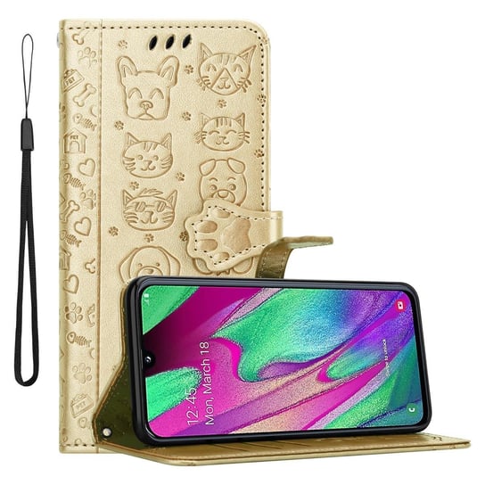 Pokrowiec Do Samsung Galaxy A40 w Etui SHINY ZŁOTY Pieski Kotki Obudowa Case Cover Cadorabo Cadorabo