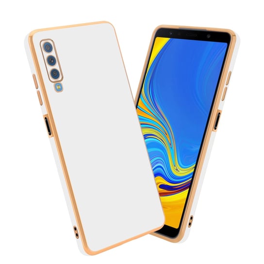 Pokrowiec Do Samsung Galaxy A7 2018 Etui w Glossy Biały - Złoto TPU Silikonowe Obudowa Case Cover Cadorabo Cadorabo
