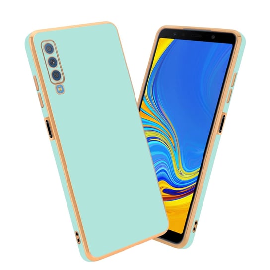 Pokrowiec Do Samsung Galaxy A7 2018 Etui w Glossy Miętowa Zielona - Złoto TPU Silikonowe Obudowa Case Cover Cadorabo Cadorabo