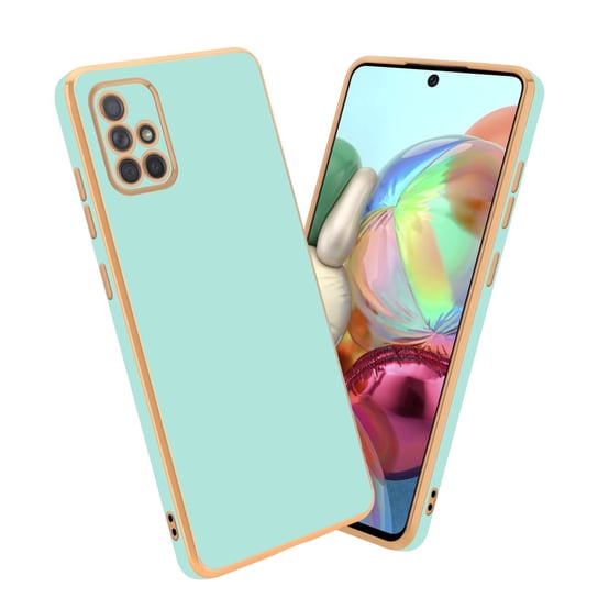 Pokrowiec Do Samsung Galaxy A71 4G Etui w Glossy Miętowa Zielona - Złoto TPU Silikonowe Obudowa Case Cover Cadorabo Cadorabo